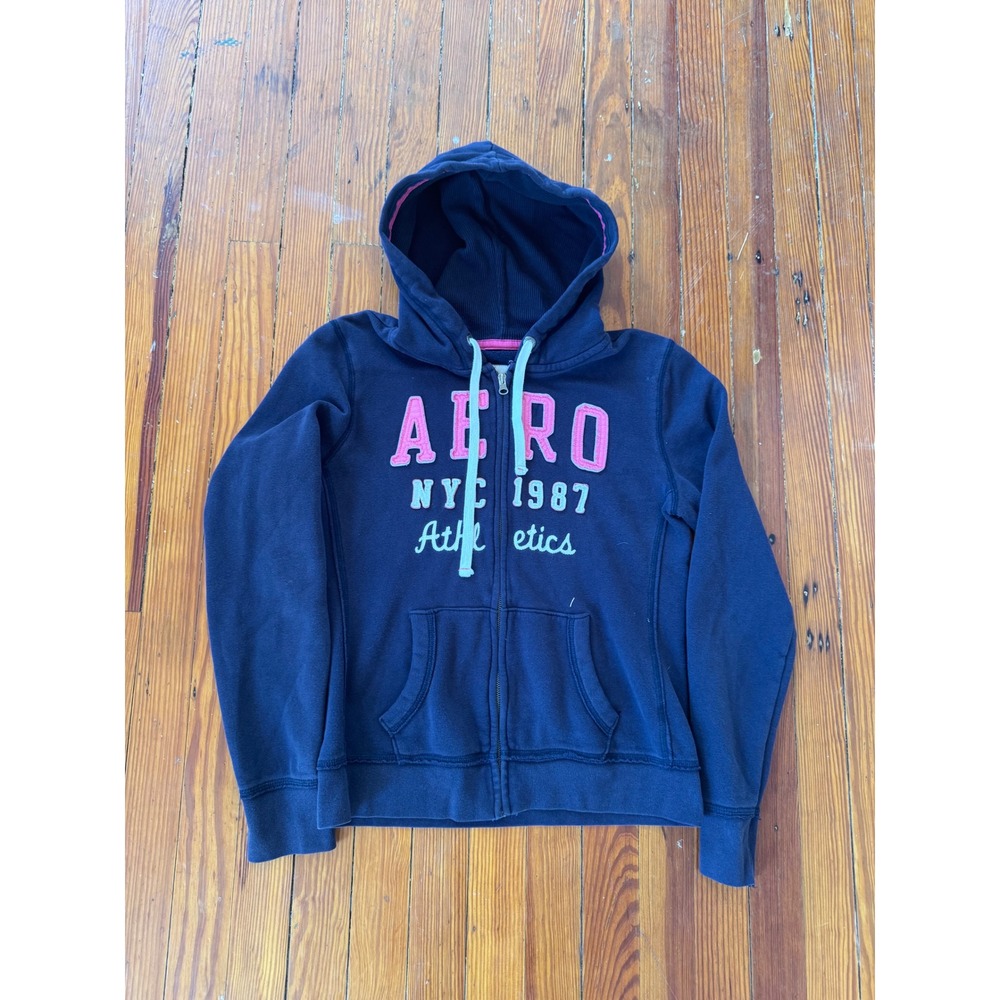 Aeropostale Eighty-Seven Navy Blue Full Zip Hoodie Aero NYC 1987 Athletics LG